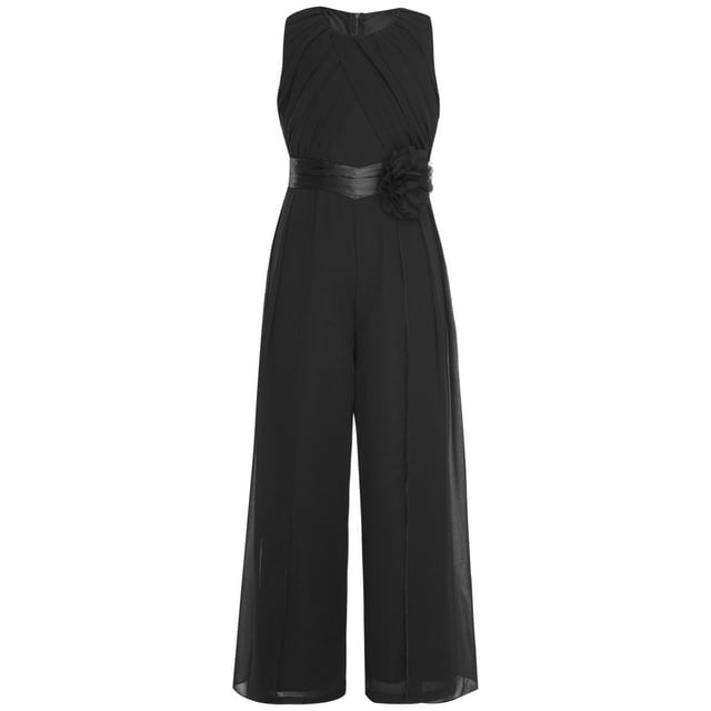 CHICTRY Combinaison Sans Manches en Chiffon pour Filles, Pantalon Grand Long, Fête, Mariage, Communion, Robe Formelle, Noir 8