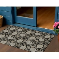 3' X 5' Black Taupe And Beige Floral Washable Indoor Outdoor Area Rug