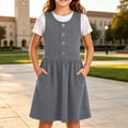 thumbnail image 4 of hotojiny Girls Solid Sleeveless Jumper Dress Button Decorative Pinafore Dress Kids Casual A-Line Tank Dress Back-to-School(Gray,13-14 Years), 4 of 8