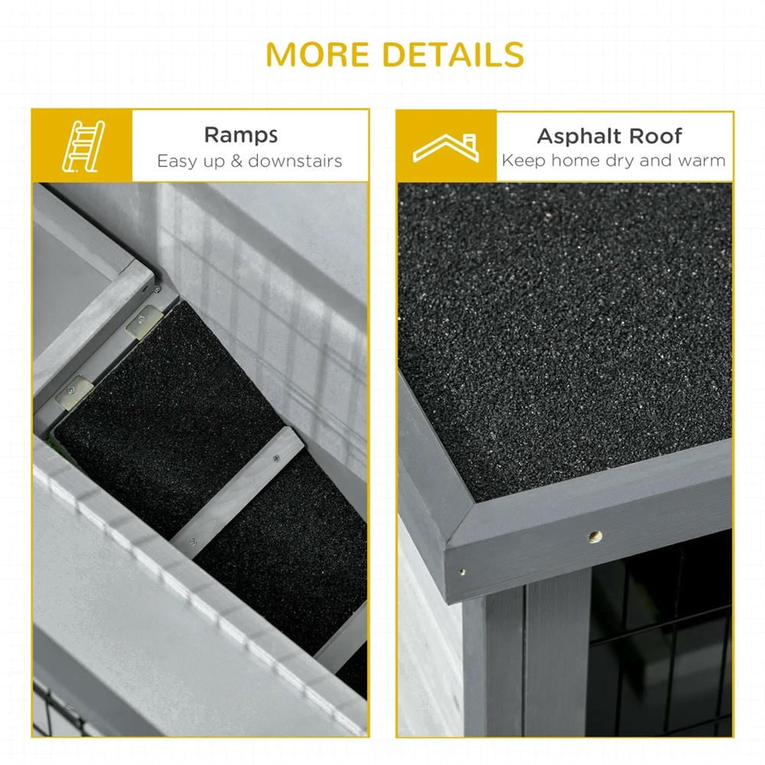 resenkos 43" 2-Story Wooden Rabbit Hutch with Slide-out Tray, Outdoor Small Animal Habitat Enclosure Bunny Cage for Bunnies, Guinea Pigs, Gray