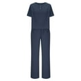 thumbnail image 4 of Caywon Women Fashion Round Neck Short Sleeve Top and Pants Casual Suit Set Comfortable Daywear Matching Outfit Navy M, 4 of 5