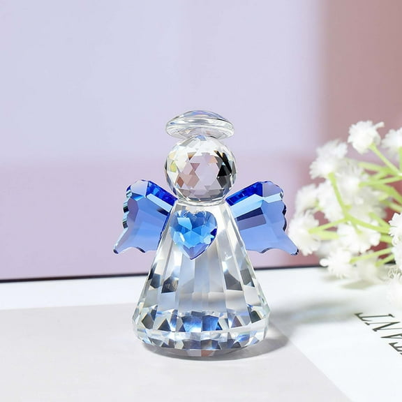 Crystal Guardian Angel Figurine Gifts for Women, Small Glass Angels Statues for Home Desktop Shelf Decor (Blue)