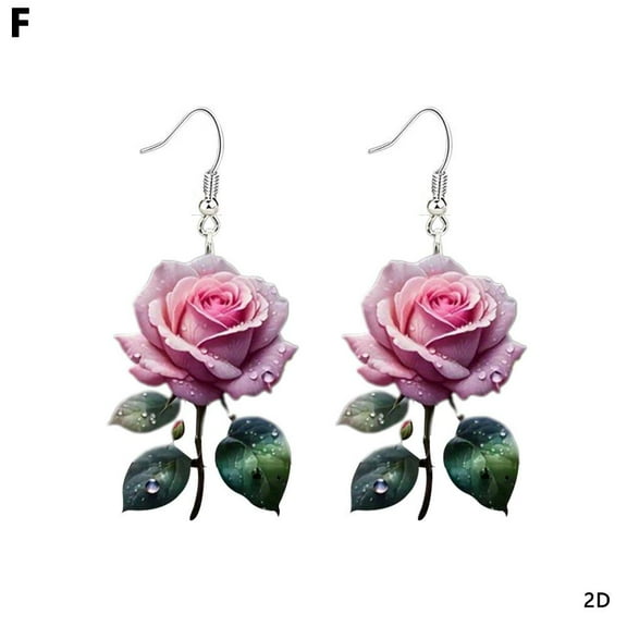 Romantic 2D Flat Rose Forest Flower Earrings Retro Art Style Earrings Y8Y9 R2G4