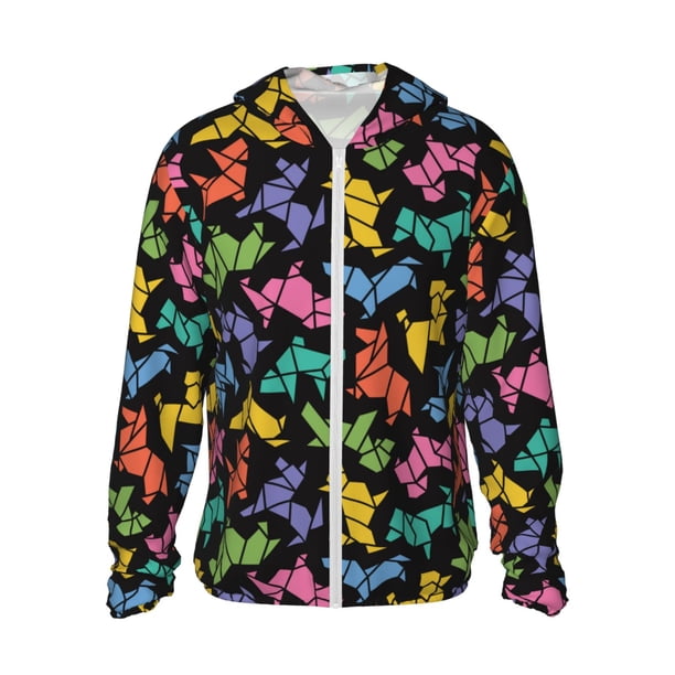Fotbe Colorful Geometric Dog Chaqueta con Protección Solar UPF 50+ para Hombre y Mujer, Camisa con Capucha y Bolsillos-X-Large