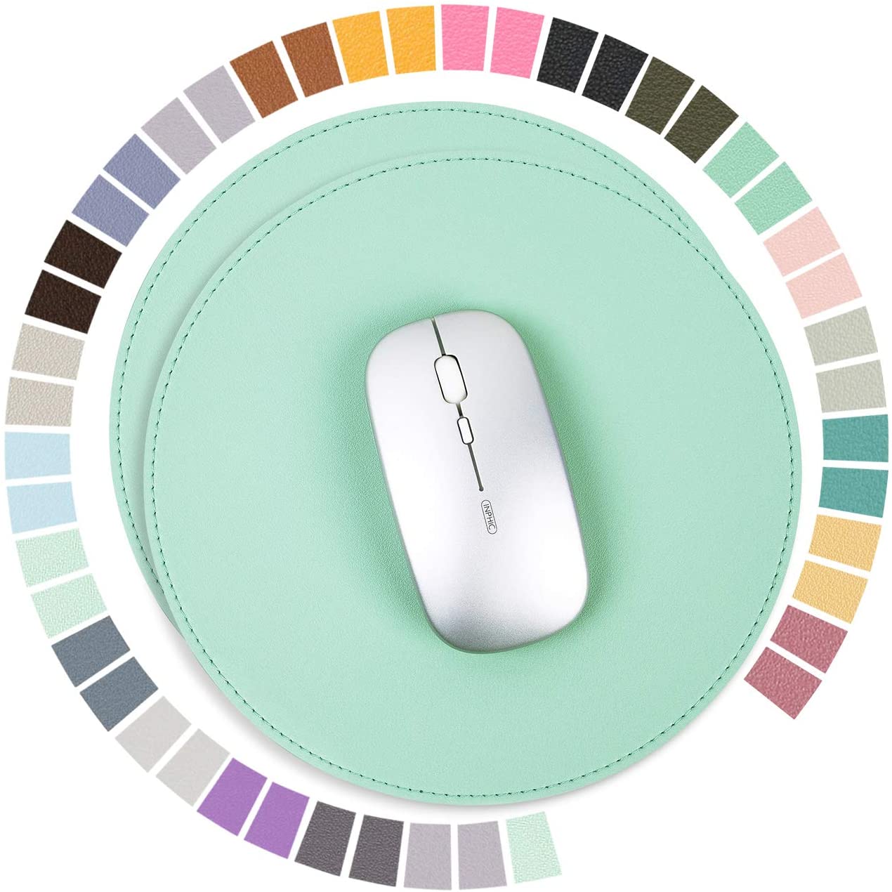 2 Pack Mouse Pads, Slim Waterproof PU Leather Mouse Pads with Stitched Edges, All Types of Mouse Pads Green