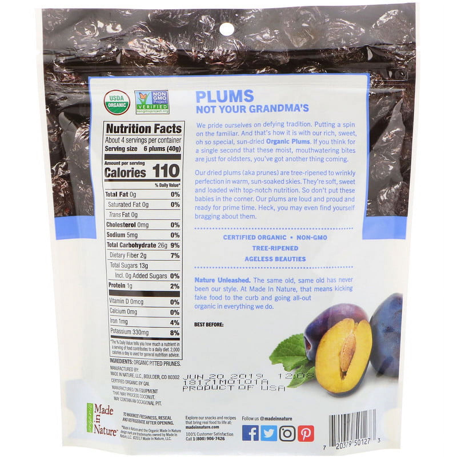 Made in Nature, Organic Dried Plums, Well Pruned Supersnacks, 6 oz Pack of 3
