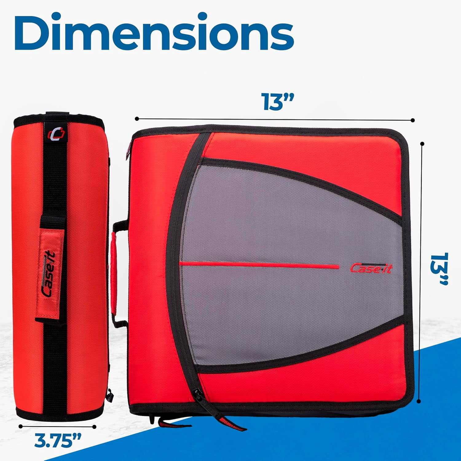 Case-it The Mighty Zip Tab Zipper Binder - 3 inch O-Rings - 5 Color Tab Expanding File Folder - Multiple Pockets - 600 Sheet Capacity - Comes with Shoulder Strap - Fire Engine Red D-146 (6 pack)