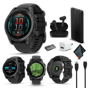 Garmin Fenix E 47MM AMOLED Premium Multisport GPS Smartwatch, 16 Days Long-Lasting Battery Life, Slate Gray Steel with Black Silicone Band, Fitness & Health Smart Watch Bundle for Men and Women