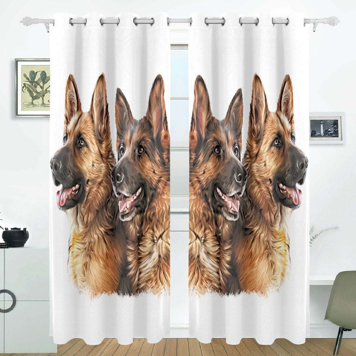 POPCreation Drawing Dog German Shepherd Window Curtain Blackout