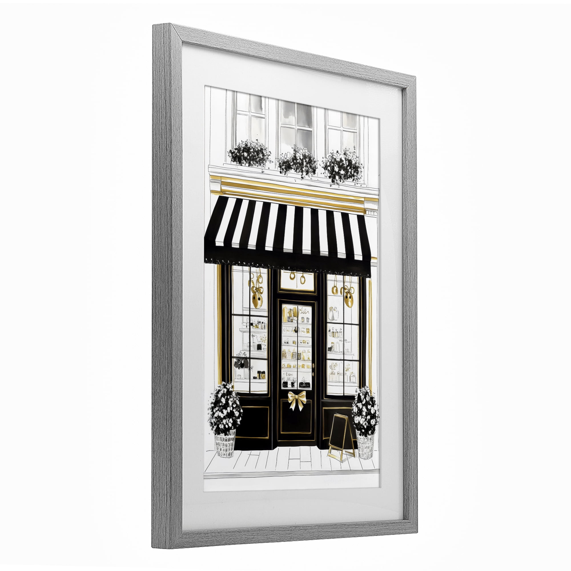 Stupell Industries Paris Storefront Window Display Gray Framed Print Under Glass, design by Petal Prints Design