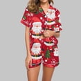 thumbnail image 2 of Feancey Women Christmas Pajamas Short Sets Santa Claus Print Button Down Lounge Sets Soft Casual Sleepwear 2 Piece Sets Xmas Loungewear Multicolor M, 2 of 7