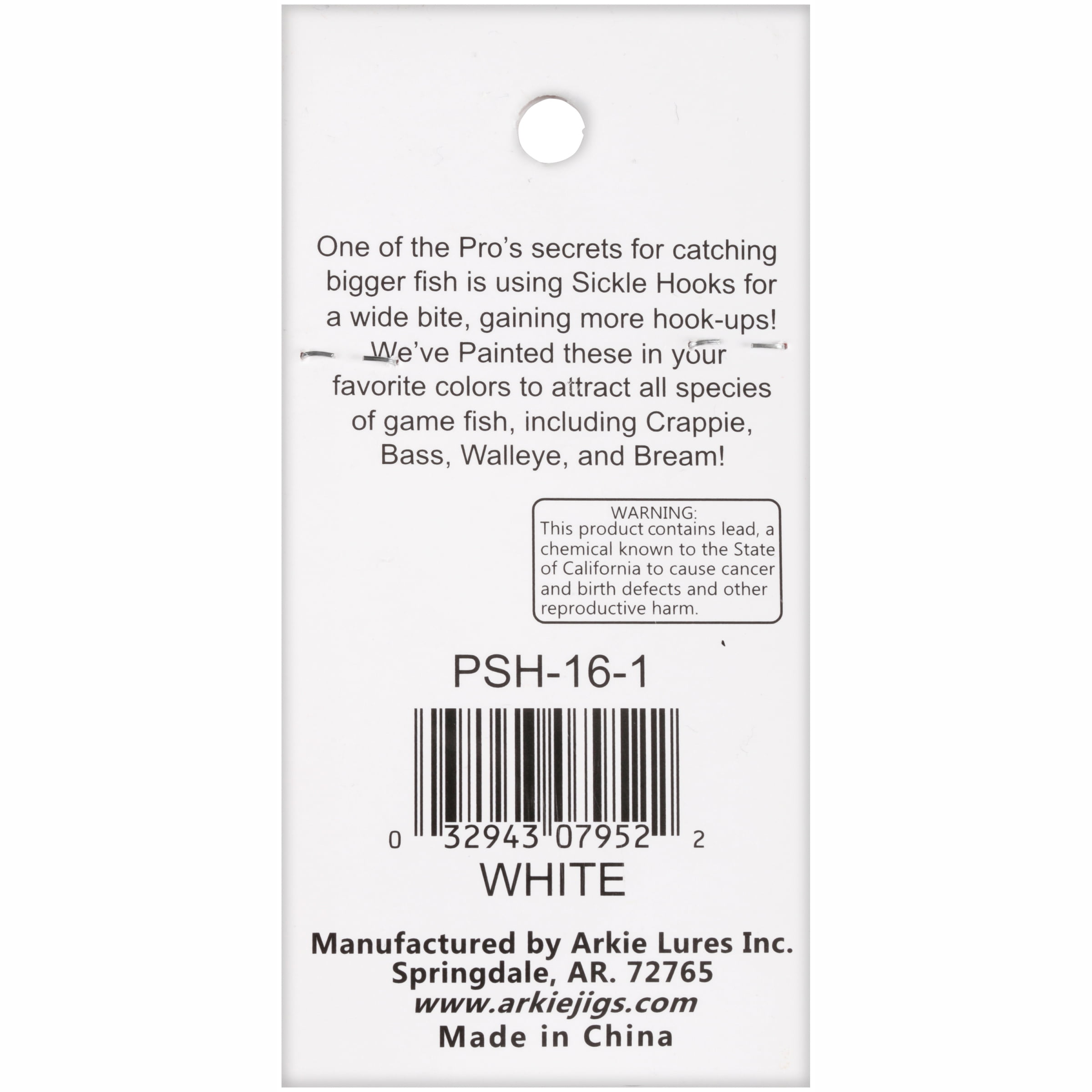 Arkie Lures Pro Model Sickle Hook Jig Head Hard Bait, Color White, Size 1/16 oz.
