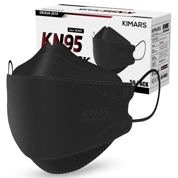 Mascarillas faciales KN95 KIMARS, paquete de 50 unidades, transpirables y desechables, negras