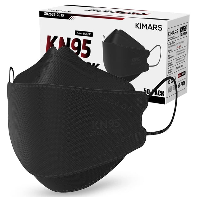 Mascarillas faciales KN95 KIMARS, paquete de 50 unidades, transpirables y desechables, negras