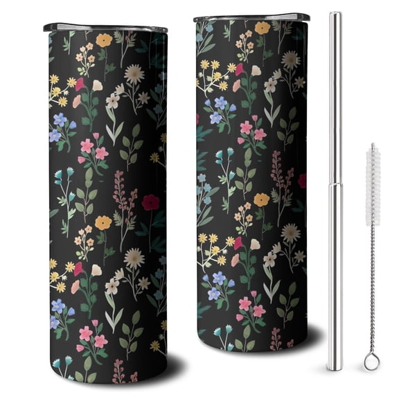 20oz Pioneer Flower Floral Print Pattern Skinny Tumblers Stainless Steel Tumbler with Lid and Straw,Vacuum Insulated Double Wall Travel Tumbler Cups with Cleaning Brush for Coffee,Tea