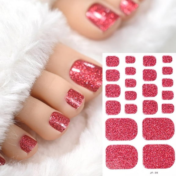 Glitter Toe Nail Decals Self-Adhesive Full Cover Pure Color Toe Nail Wraps