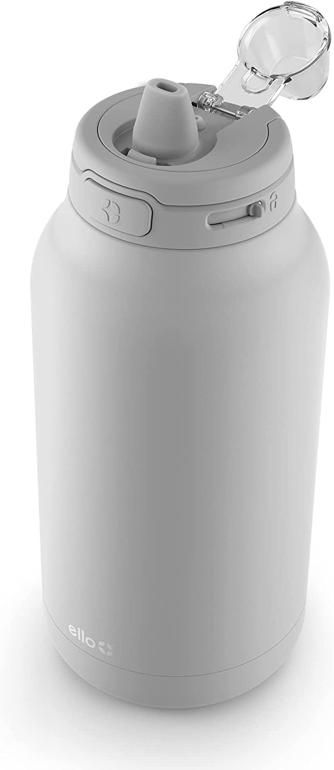 Ello Hydra Half Gallon Vacuum Insulated Stainless Steel Jug with Locking,  Leak-Proof Lid and Soft Silicone Straw, Keeps Cold All Day, 64oz, Grey 