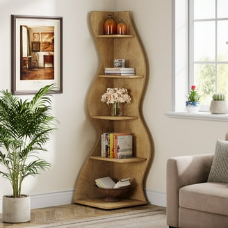 Costway 6-Tier Corner Shelf- Storage Rack Cabinet, Wood Rustic