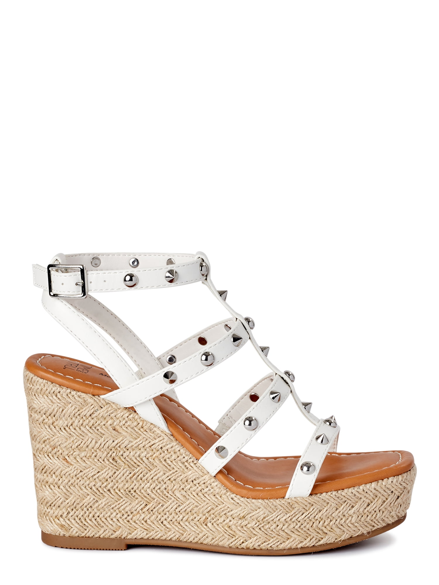 Time and Tru Women’s Studded Strap Wedge Sandals, Wide Width Available