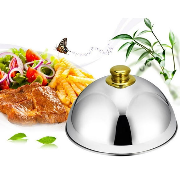 Plato para servir con tapa de acero inoxidable, tipo campana, para comida, plato para comer Oro pequeño
