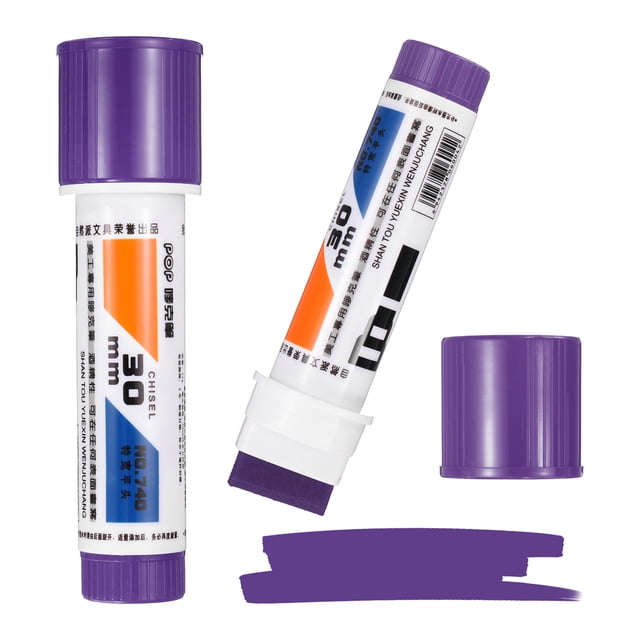 Uxcell Poster Markers, 2Pcs Large Capacity Permanent Huge Banners Posters Markers Bold Thick Chisel Tip Pens for Painting Drawing on Plastic Glass Wood Rock Canvas, Purple(1.2" Tip Width)