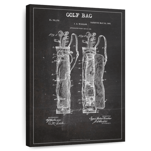 Elephant Stock Golf Bag Bw Patent Wall Art - Vertical Canvas Wall Art - Home Office Wall Decor - Patent Canvas - Gray And White Decor - 8" x 12"