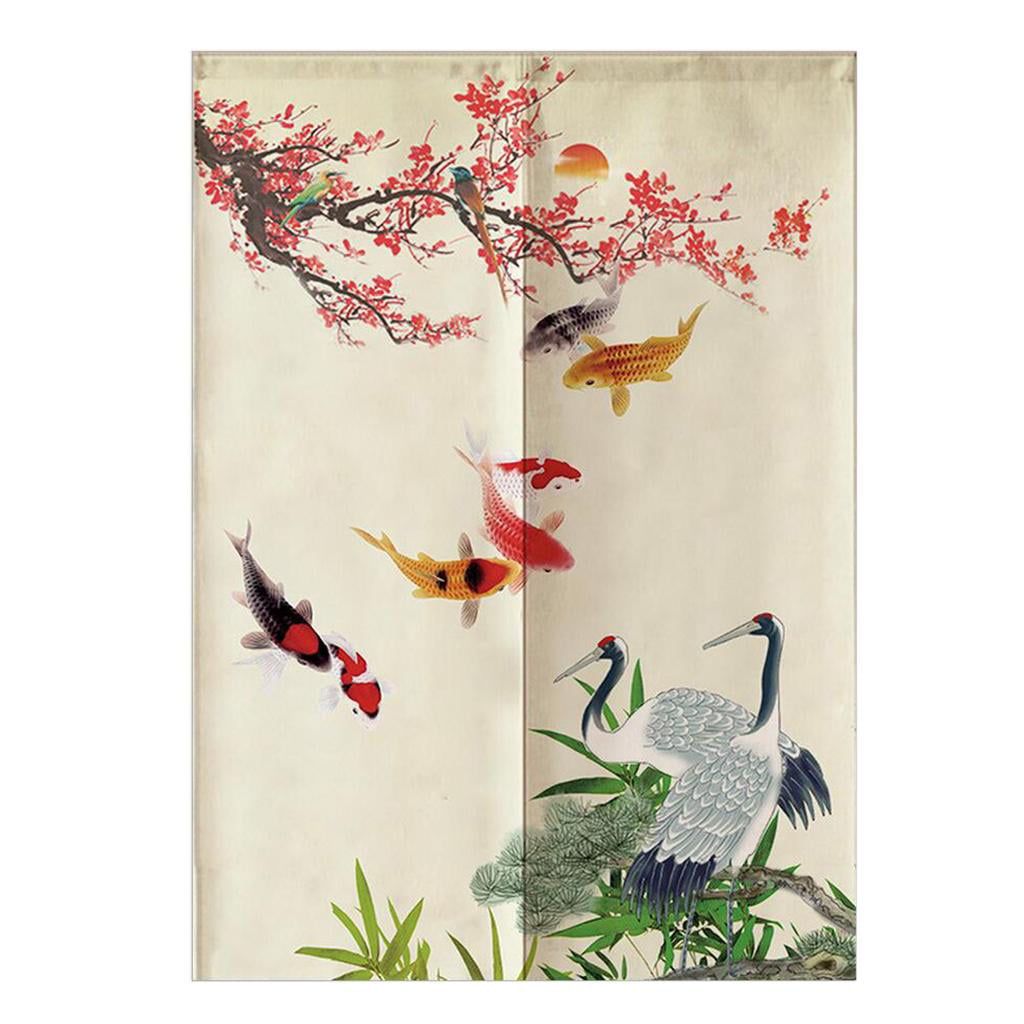 Japanese Noren Curtain Doorway Room Divider New Small Bamboo Fish Print 85x150cm 