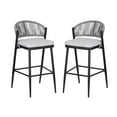 thumbnail image 3 of Amara Modern Outdoor Patio Barstools, Iron Frame, Scallop-Shaped Backrest, Matte Black, Set of 2, 3 of 10