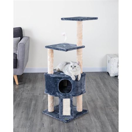 Go Pet Club  46 in. Kitten Cat Tree House with Scratching Board - Gray