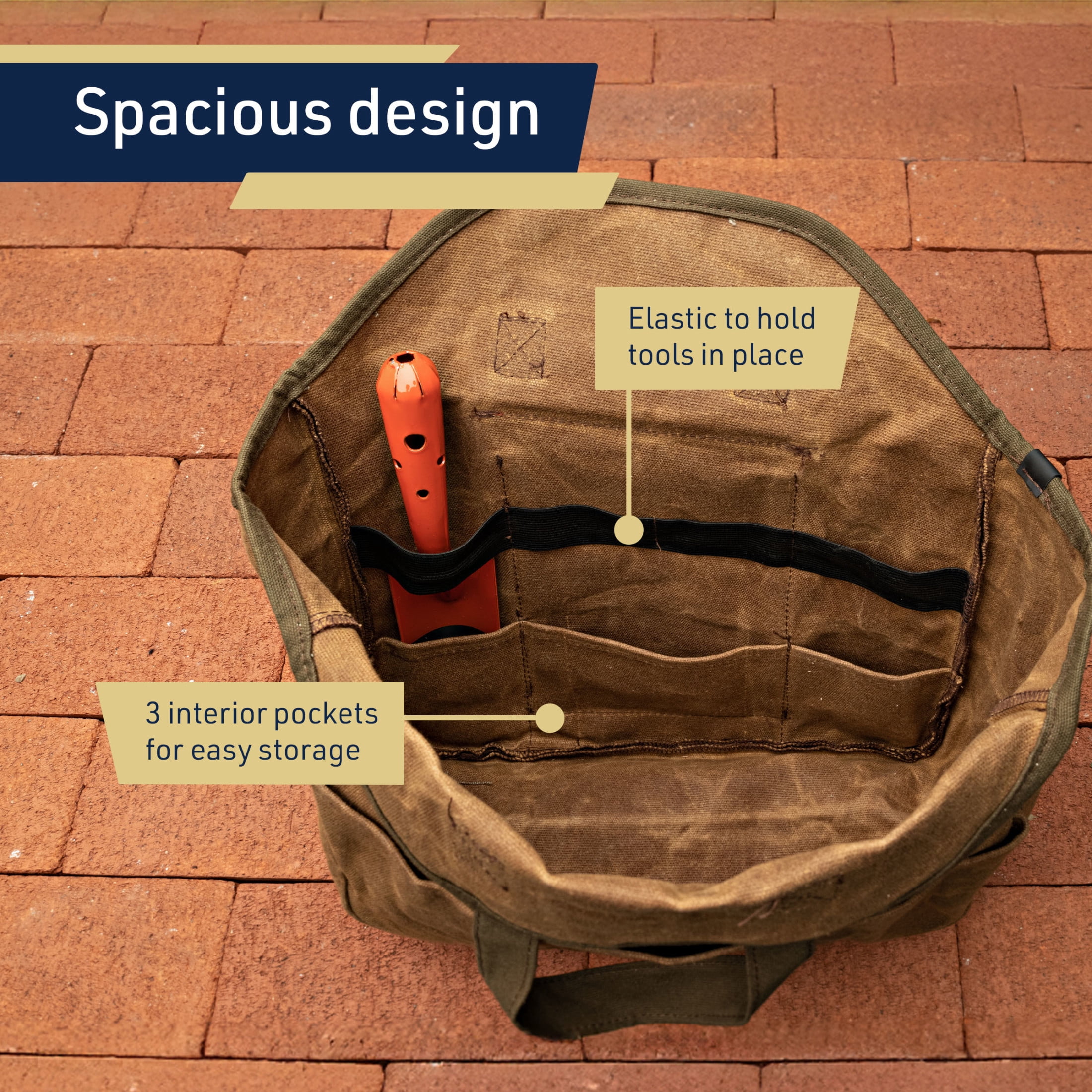Kings County Tools Garden Tool Bag - 12x14” Waxed Canvas Tote Bag Gardening Caddy with Pockets