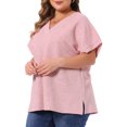 thumbnail image 4 of Agnes Orinda Women's Plus Size Tops Textured V Neck Short Sleeve Summer Casual Solid Blouses 1X Pink, 4 of 6