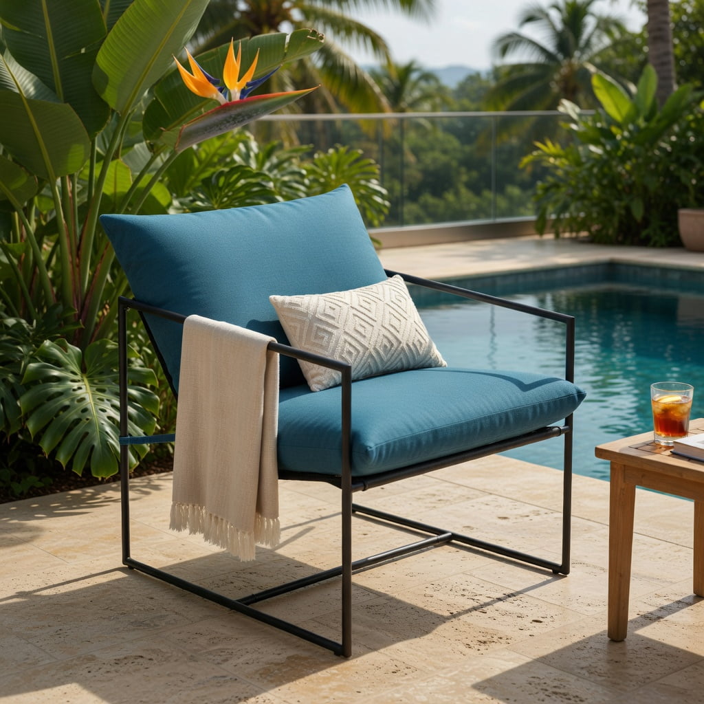 Hommoo 2-Pack Sling Accent Chairs with Black Metal Frame, Indoor/Outdoor Leisure Chairs, Weather-Resistant Fabric, Ergonomic Design, Navy