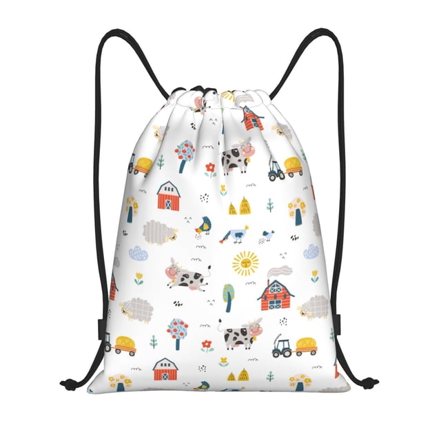 Kdxio Farm Animals Pattern Drawstring Bag for Gym Sports School Travel Lightweight Sackpack with Adjustable Cords Waterproof Fabric-Small