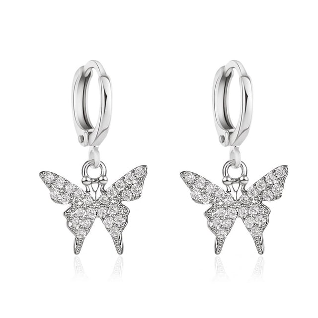 Women Earrings Fashion Rhinestone Small Butterfly Dangle Earrings Hoop Earrings