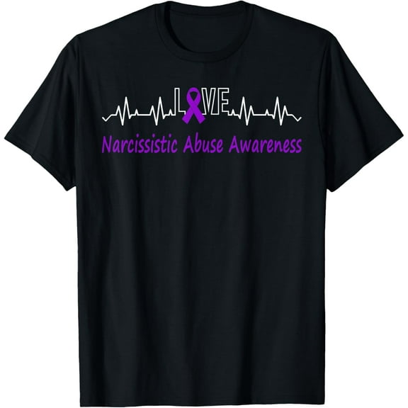 Narcissistic Abuse Awareness Love Heartbeat Purple Ribbon T-Shirt