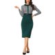 thumbnail image 1 of Vestido de negocios INSPIRE CHIC para mujer, midi, con contraste en la tapeta, estampado de pata de gallo, vestido ajustado con cinturón, verde pavo real L, 1 of 5