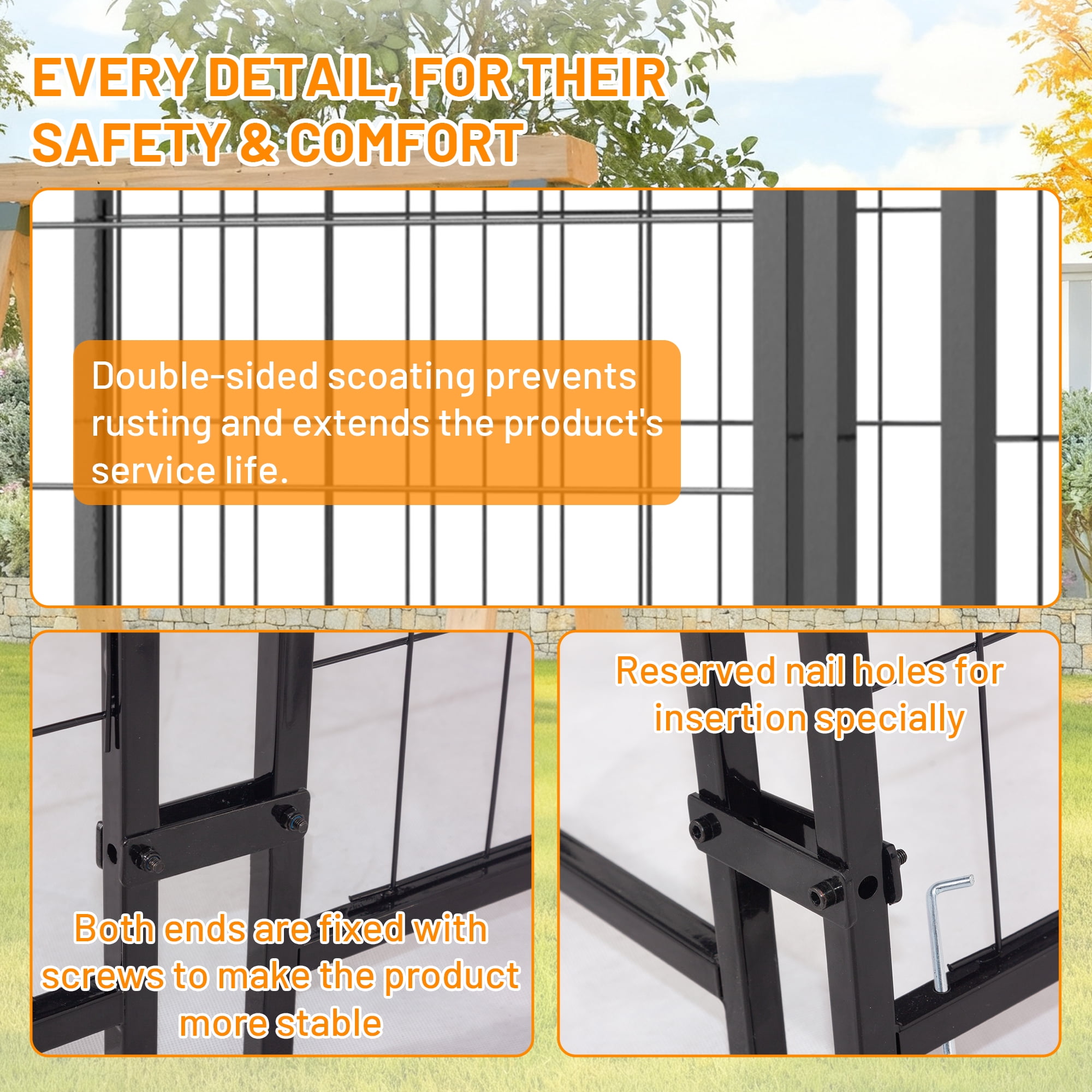 Villeston Universal Heavy Duty Medium Metal Dog Kennel Playpen with Sun/Rain Proof Top for Dog Cat Duck Chicken Outdoor Excerise (7.81'L x 4.23'W x 4.83'H)