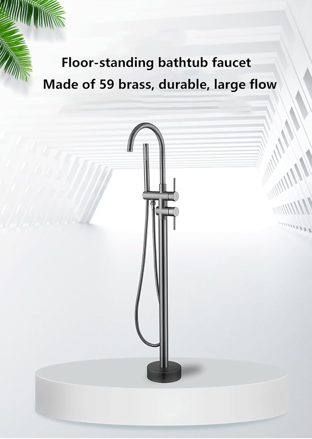 Freestanding Tub Faucet with Hand Shower, Modern Floor Mount Bathtub Filler Set, High Flow Waterfall Spout, Bath Tub Faucet for Soaking Tub and Bathroom Remodel