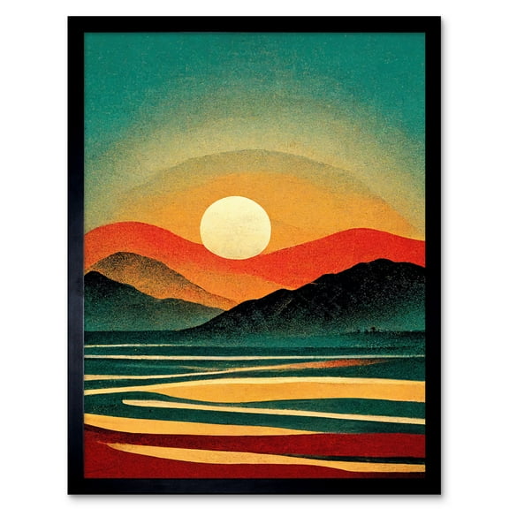 Retro California Sunset Colour Blocking Mid Century Boho Print Art Print Framed Poster Wall Decor 12x16 inch