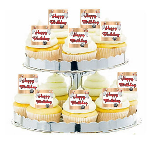 24pk Bowling Happy Birthday Edible Cupcake Decoration Toppers / Picks