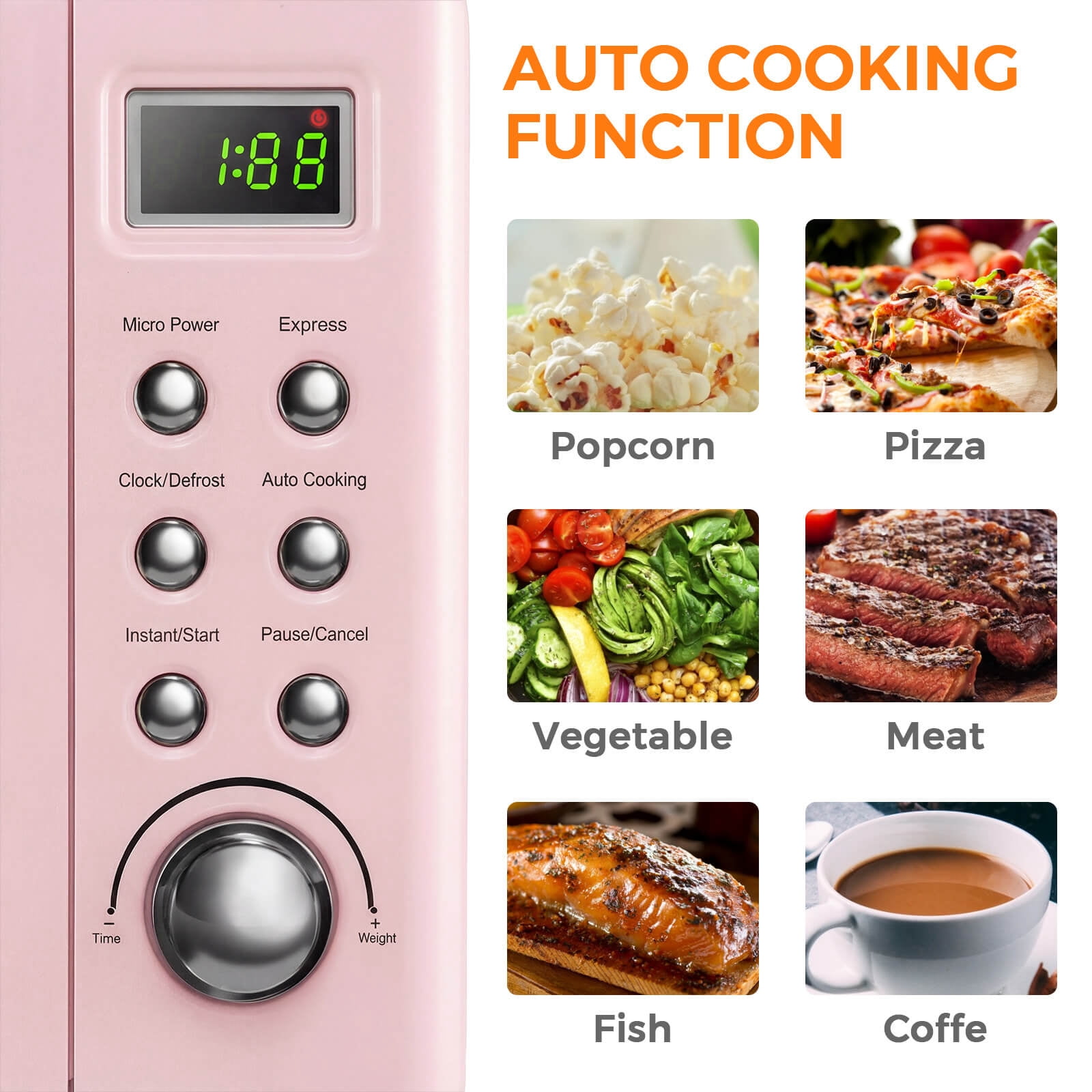 Costway 0.7 Cu.ft Retro Countertop Microwave Oven 700W LED Display Glass Turntable Pink