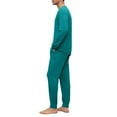 thumbnail image 4 of Dwelliawo Mens Loungewear Set Henley Button Sleepwear Silky Stretchy Modal Long Sleeve Top Elastic Cuff Jogger Pants Casual Nightwear For Home Wear Turquoise L, 4 of 5