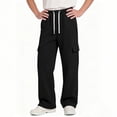thumbnail image 2 of Hurxie Boys Cargo Sweatpants Straight Leg Open Bottom Pants Kids Loose Athletic Pants with Pockets Black,140, 2 of 7