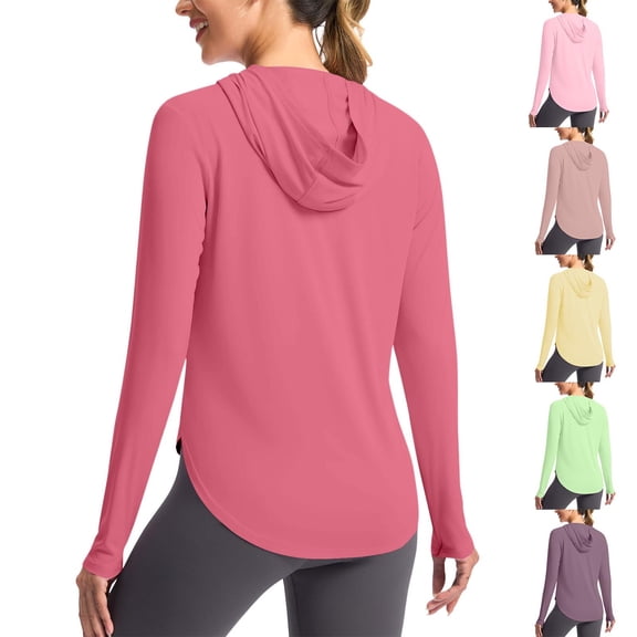 Paiwinds Women's Casual Long Sleeve Sun Protection Shirt with Thumb Holes and Hood - Lightweight UPF 50 Breathable Fabric for Outdoor Everyday Wear