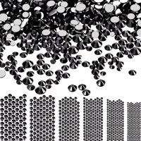 Bememo 3456 Pieces Nail Crystals AB Nail Art Rhinestones Round Beads Flatback Glass Charms Gems Stones, 6 Sizes for Nails Decoration Makeup Clothes Shoes (Black, Mixed SS4 5 6 8 10 12) Bla