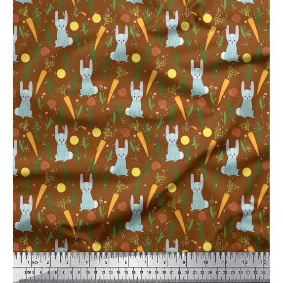 Soimoi Cotton Duck Fabric Leaves,Carrot & Rabbit Kids Decor Fabric Printed Yard 56 Inch Wide