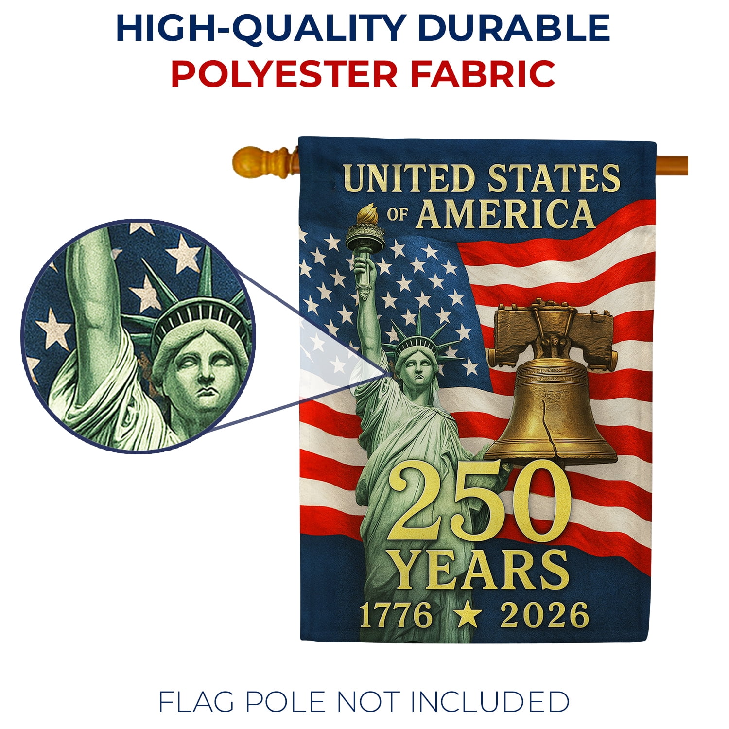 America Forever 250th Anniversary House Flag, 28 x 40 inch Double Sided, 1776-2026 Commemorative, Statue of Liberty Liberty Bell, Patriotic USA Flag, Semiquincentennial