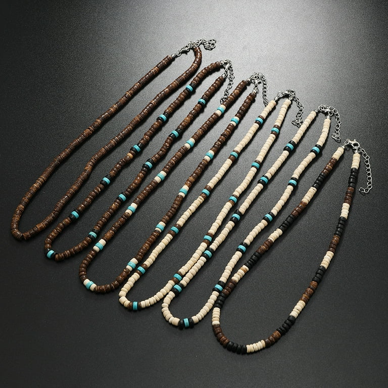 Handmade Tropical Surfer Necklace - Unisex Coconut Bead Choker From The Philippines (Black/Brown, 22")