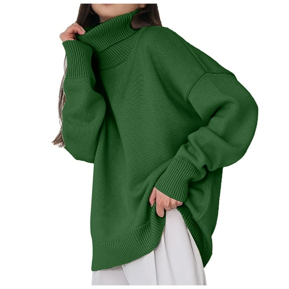 RMGVDSD Fall Sweaters For Women Plus Size Tops Winter Clothes Long Sleeve Shirts Fall Outfits Turtleneck Knitted Sweater Solid Color Sweater Fall Outfits for Women /Green