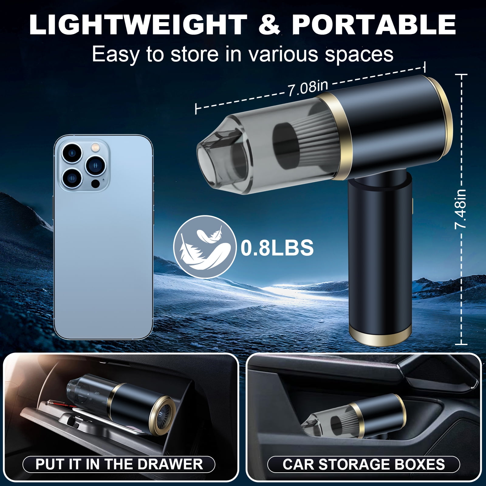 Pentantan Car Vacuum Cleaner, 12000PA Powerful Sutions Cordless Handheld Vacuum, 2 Speeds Lightweight Mini Vacuum Blow & Suction for Car, Keyboard, Black